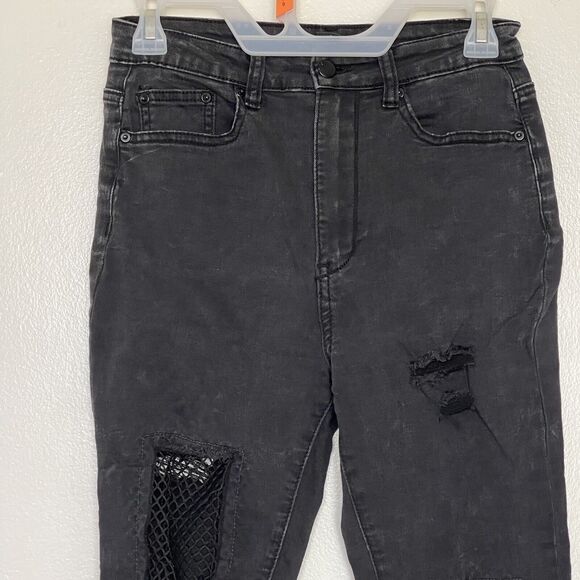 Forever 21 Womens Small Jeans Distressed Ripped Mesh Frayed Gothic Emo Punk - Picture 4 of 16